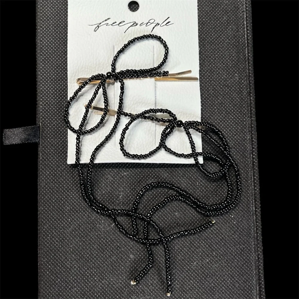 Free People Black seed bead Hair clip Ribbon Accessories